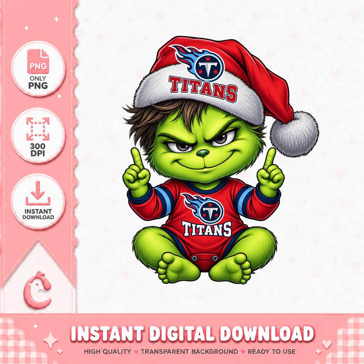 Grinch Titans Christmas Baby PNG, Tennessee Titans NFL, Santa Hat PNG