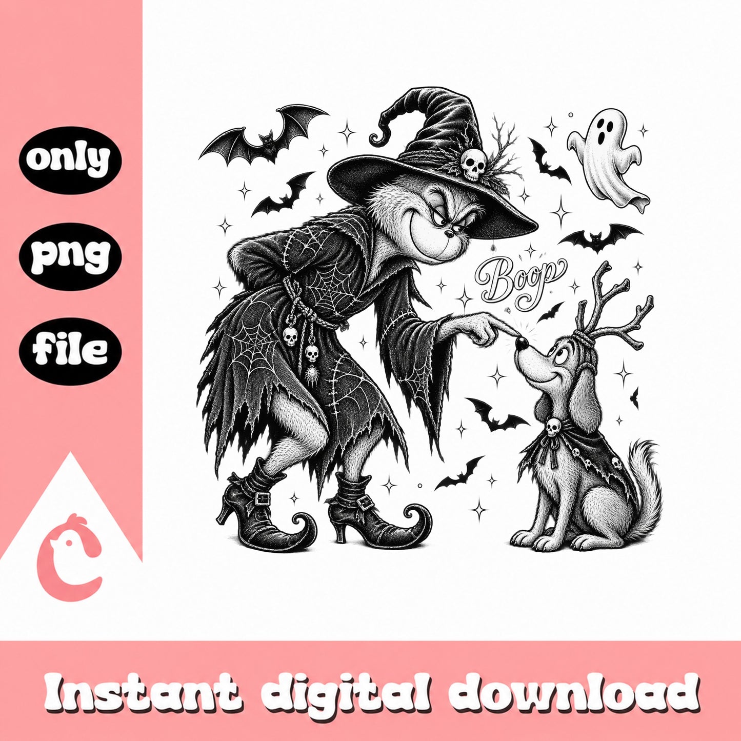 Grinch Witch Halloween PNG, Boop Dog Clipart, Instant Download PNG