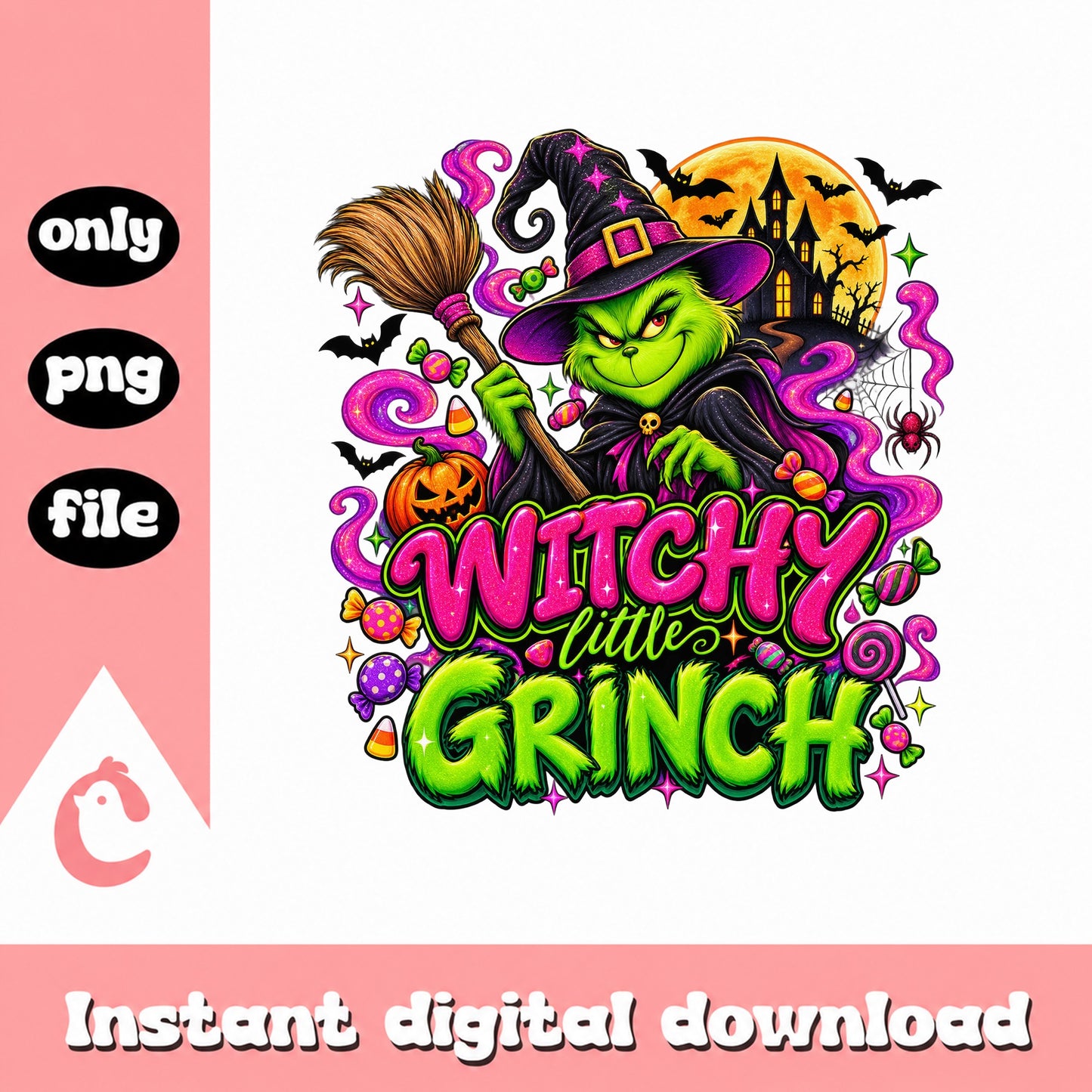 Grinch Witchy Little Grinch PNG, Halloween Grinch, Sublimation PNG