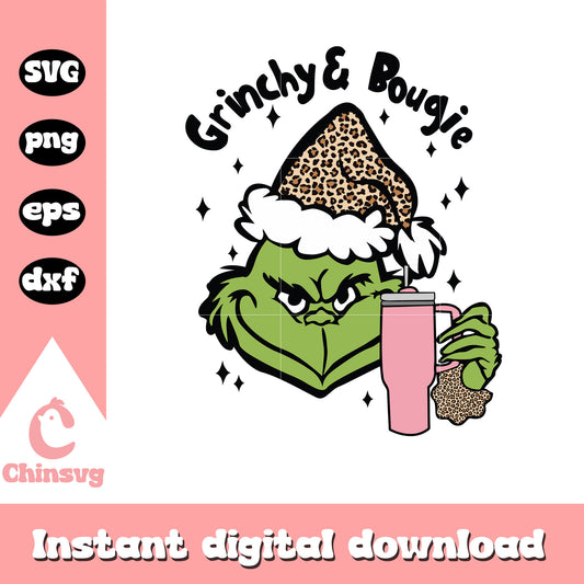 Grinch and bougie christmas leopard design svg, grinch faces​ svg