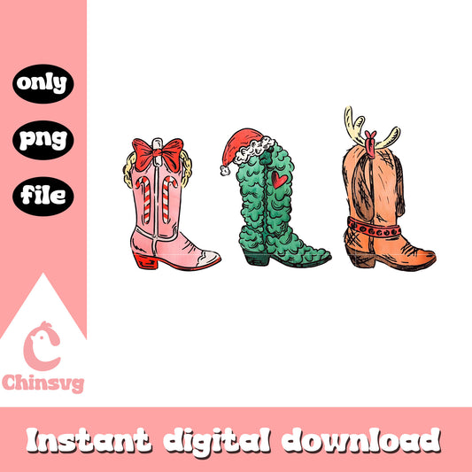 Grinch and friends cowgirl boots christmas design png, cowgirl boots​ png