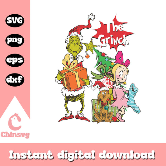 Grinch and friends with present christmas svg, grinch cindy lou max​ svg