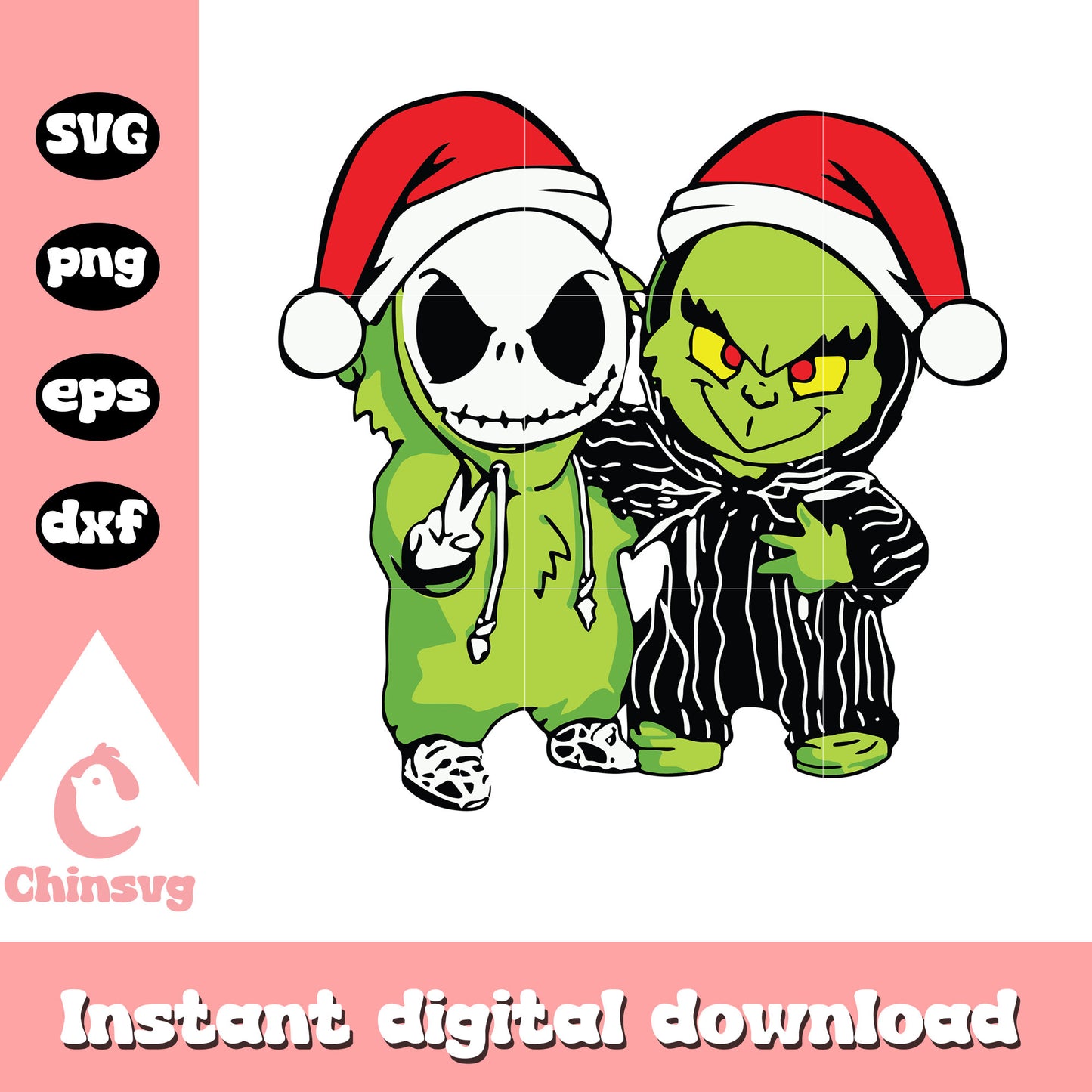 Grinch and jack skellington santa hat svg, jack and grinch​ svg
