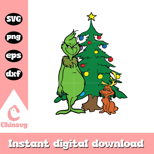 Grinch and max christmas tree design svg, grinch and max​ svg