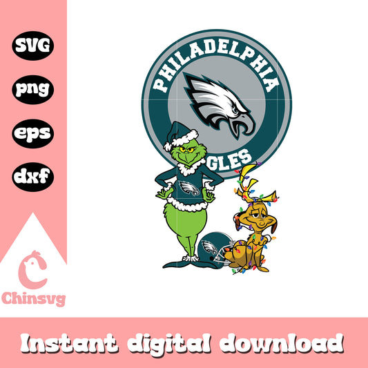 Grinch and max philadelphia eagles logo svg, philadelphia eagles svg