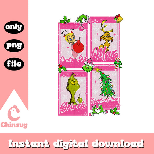 Grinch characters card pink png, grinch characters​ png
