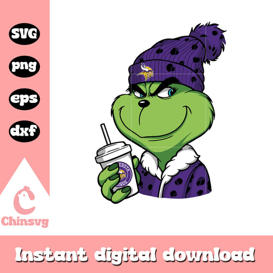 Grinch coffee minnesota vikings svg, minnesota vikings christmas​ svg