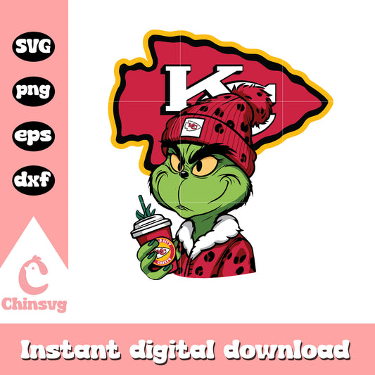 Grinch coffee with logo chiefs svg, kansas city chiefs christmas​ svg