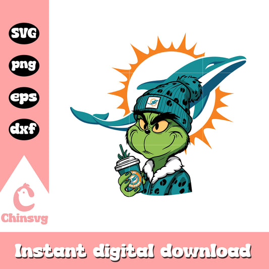 Grinch coffee with miami dolphins logo svg, miami dolphins​ christmas svg