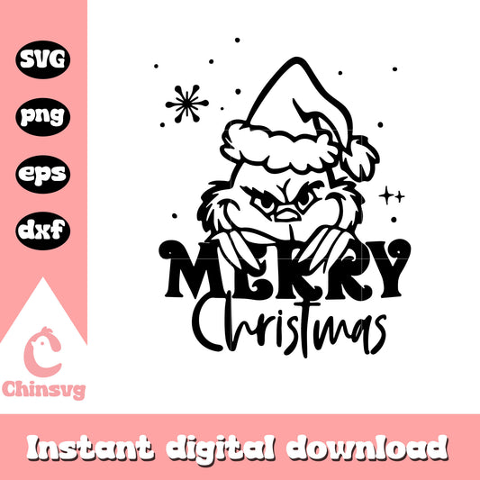 Grinch face merry christmas black white svg, grinch outline​ svg