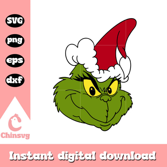Grinch face santa hat christmas svg, grinch face smile svg, grinch svg
