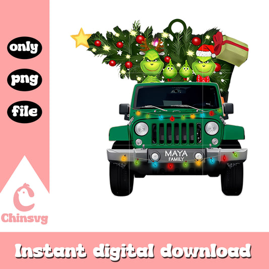 Grinch family car christmas design png, grinch family​ png