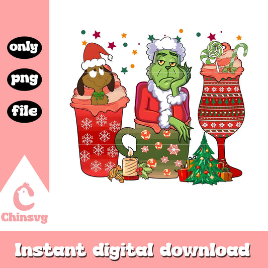 Grinch friends cup christmas design png, grinch coffee cup​ png