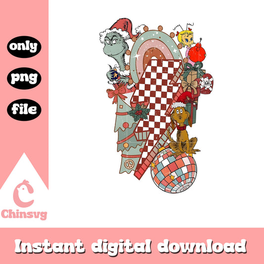 Grinch friends lightning bolt christmas png, grinch characters​ png