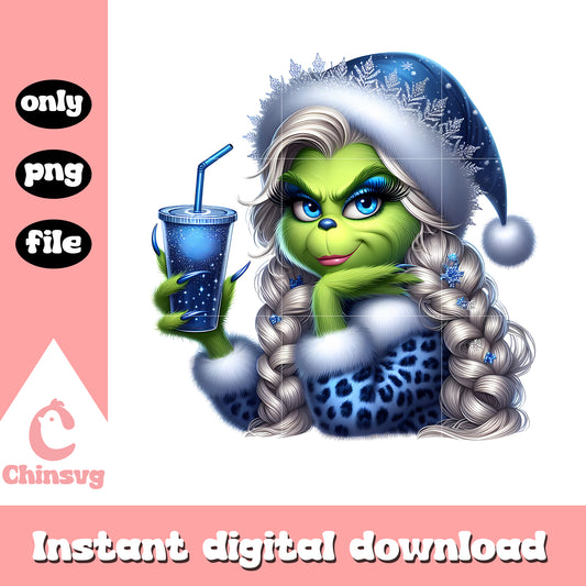 Grinch girl blue christmas design png, christmas grinch png