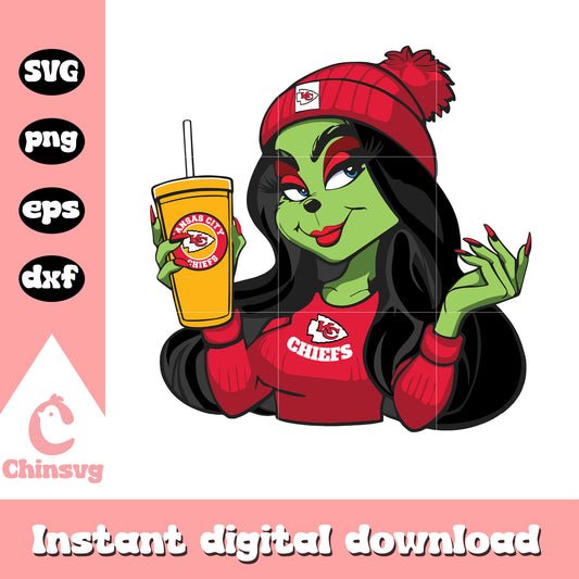 Grinch girl kansas city chiefs svg, kansas city chiefs christmas​ svg