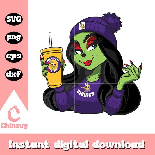 Grinch girl minnesota vikings christmas svg, minnesota vikings christmas​ svg