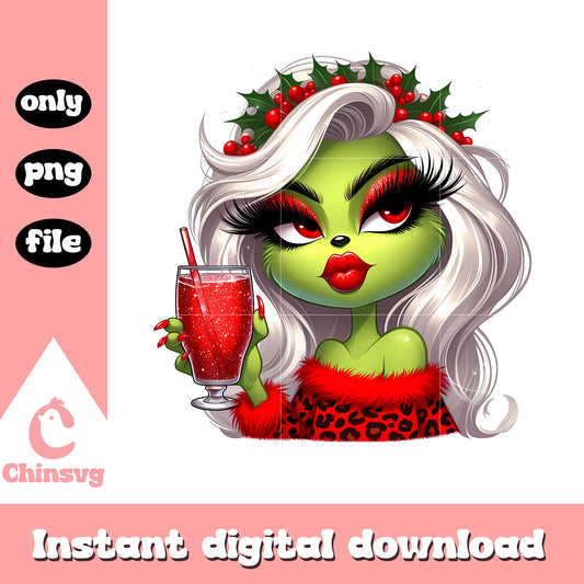 Grinch girl red leopard design png, christmas grinch​​ png