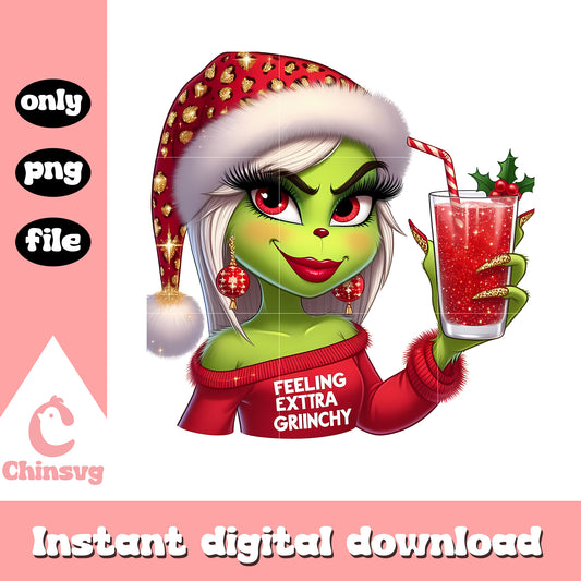 Grinch girl santa hat red design png, feeling extra grinchy today​ png