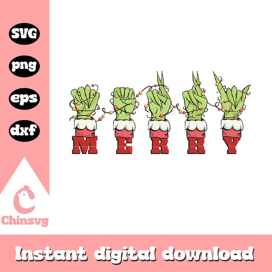 Grinch hand sign merry christmas design svg, grinch hands svg​