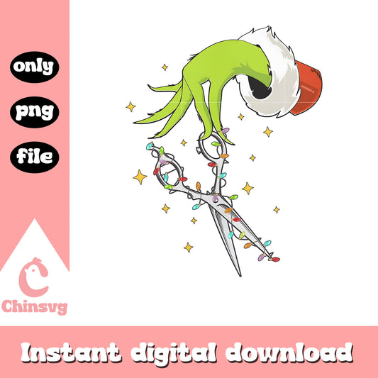 Grinch hands holding hair scissors png, grinch hand png