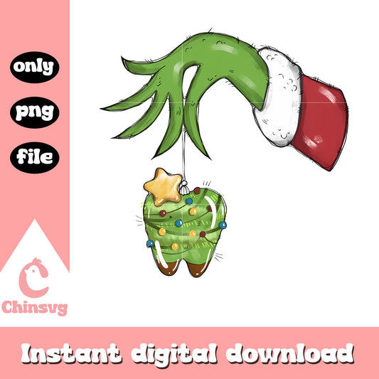 Grinch hands holding lights tooth design png, grinch hands​ png
