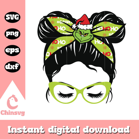 Grinch headband messy bun christmas svg, messy bun​ svg
