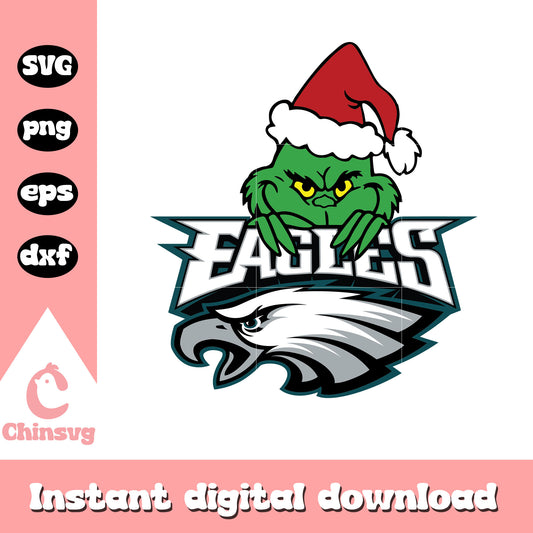 Grinch hiding behind eagles logo svg, philadelphia eagles christmas svg