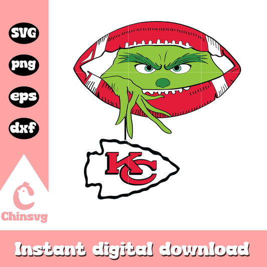 Grinch hold kansas city chiefs logo design svg, chiefs christmas svg