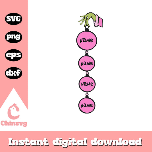 Grinch holding ornament name christmas svg, grinch holding​ svg