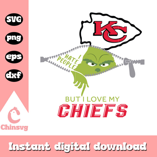 Grinch i hate people but i love my chiefs quote svg, chiefs grinch​ svg