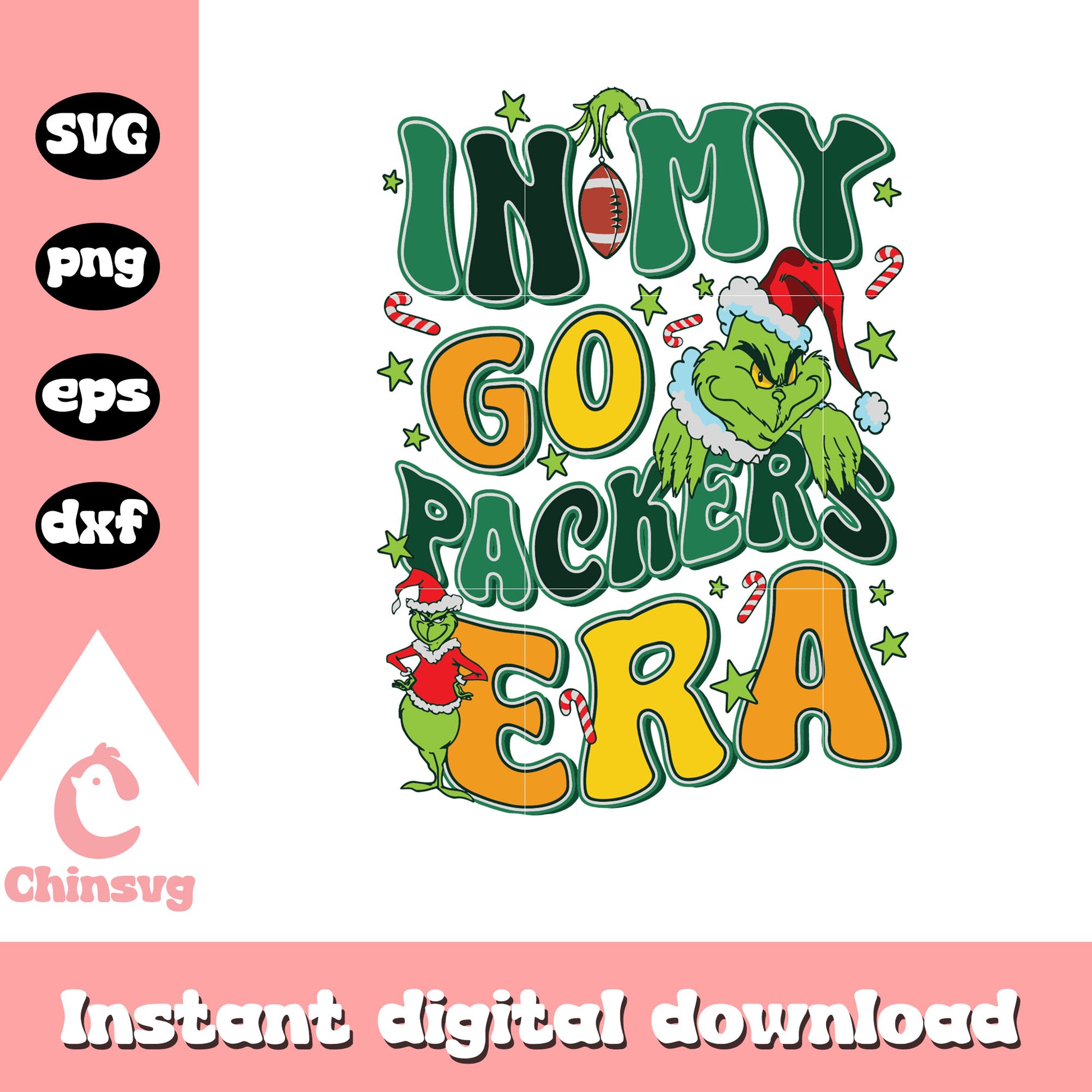 Grinch in my go packers era svg, christmas green bay packers​ svg