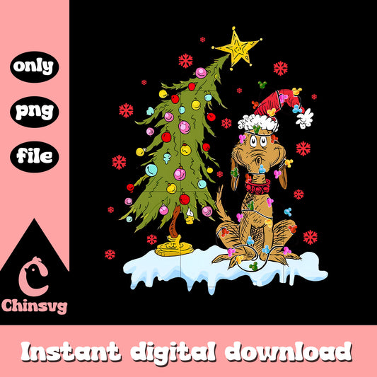 Grinch max santa hat christmas tree png, max grinch dog​ png