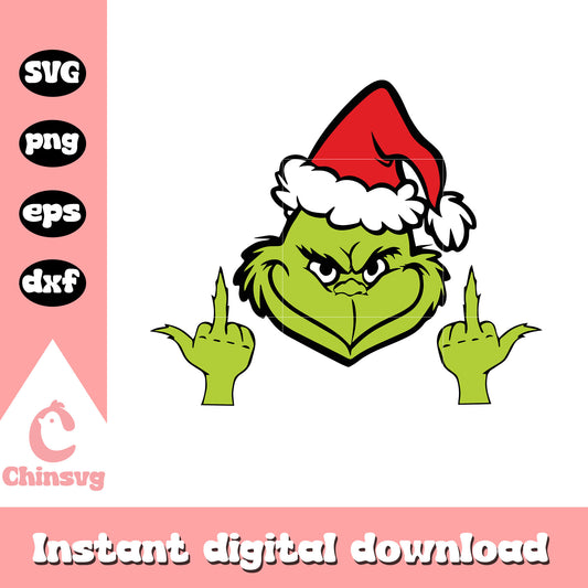 Grinch middle finger funny christmas svg, grinch with middle finger​ svg
