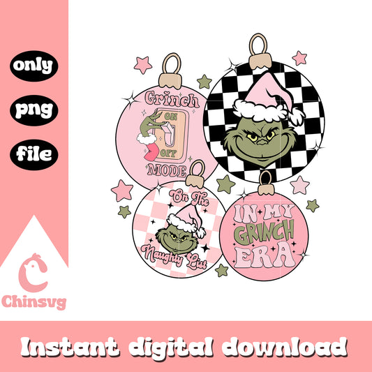 Grinch mode ornament pink png, grinch christmas ornament​ png