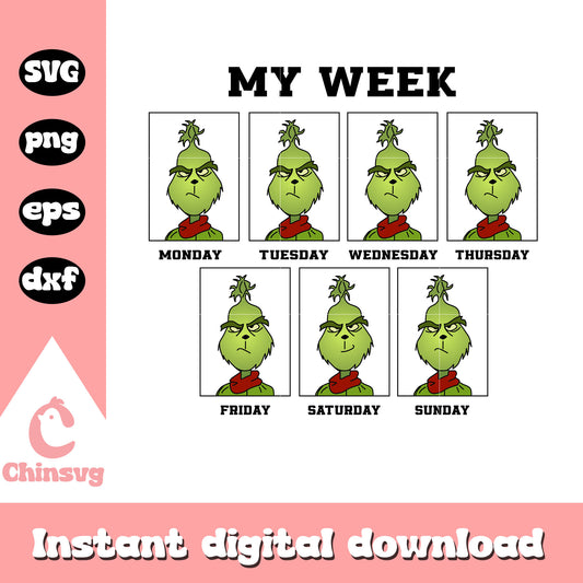 Grinch my week christmas svg, the grinch merry christmas svg