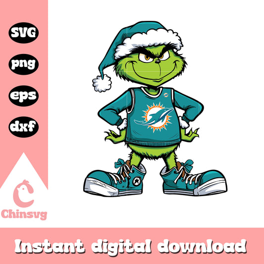 Grinch player miami dolphins football svg, miami dolphins christmas​ svg