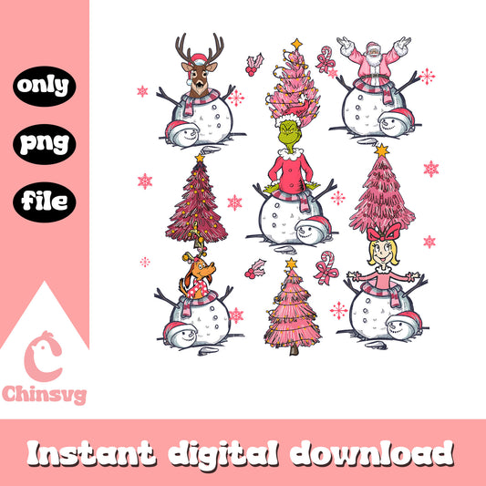 Grinch snowman christmas pink design png, grinch in snow​ png
