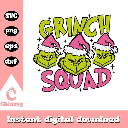 Grinch squad christmas pink svg, svg grinch face​, grinch santa hat​ svg