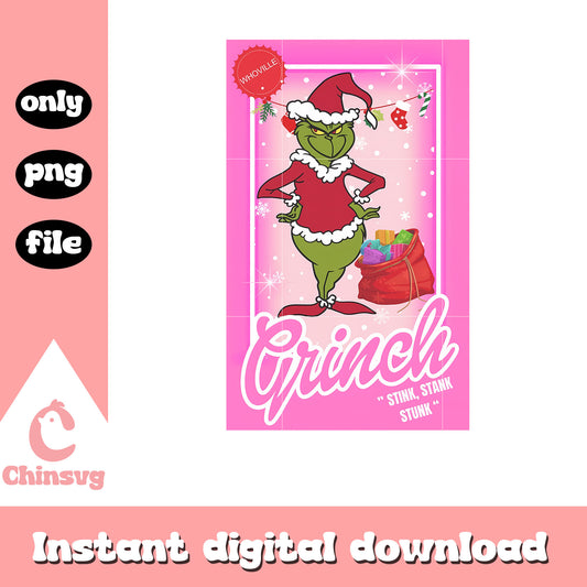 Grinch stink stank stunk card pink png, pink grinch png