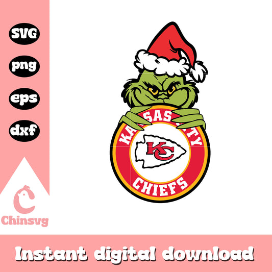 Grinch with kansas city chiefs circle logo svg, kansas city chiefs logo​ svg