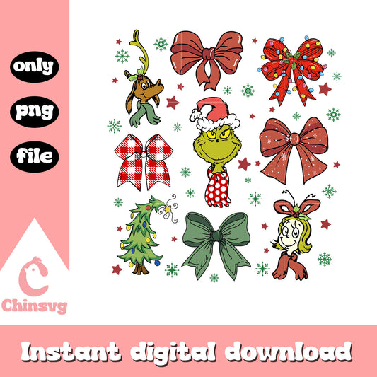 Grinch and christmas bow png, grinch movie cast png