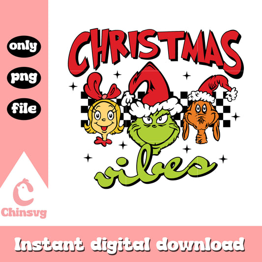 Grinch and friends face christmas vibes png, grinch friends png