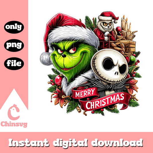 Grinch and jack merry christmas png, jack skellington png