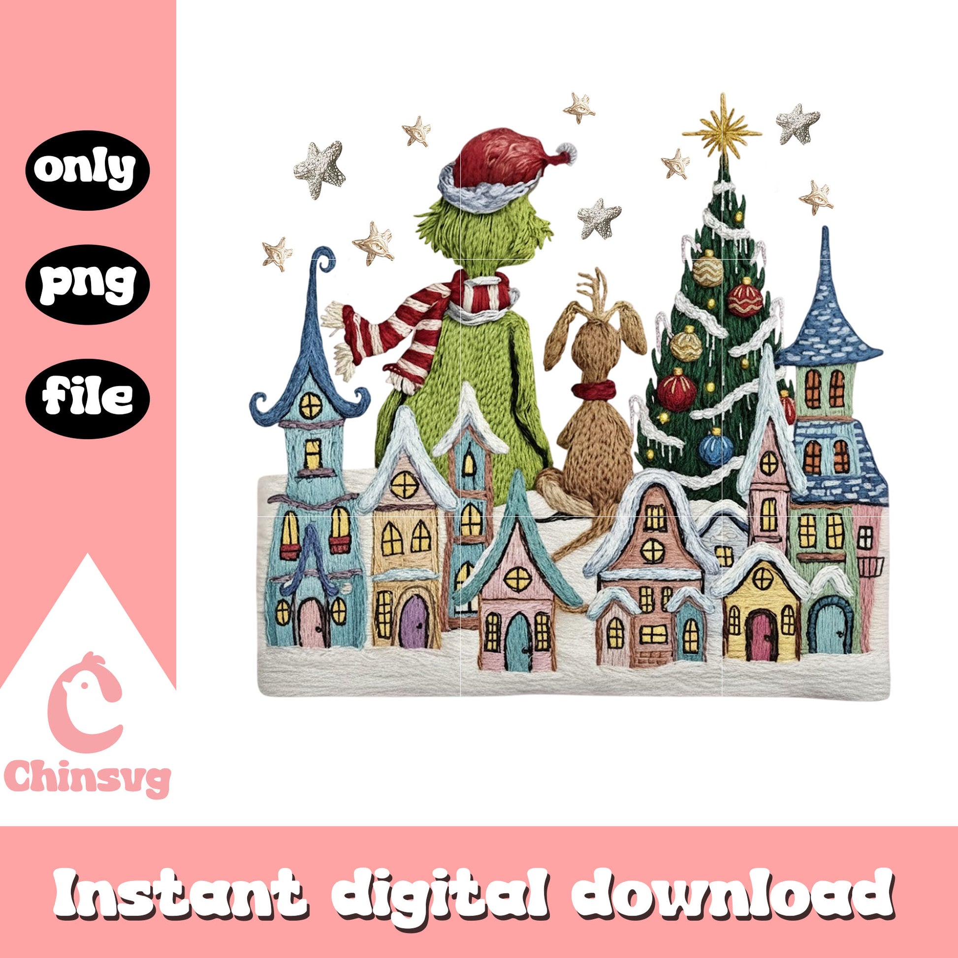 Grinch and max christmas eve png, christmas village png