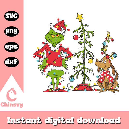 Grinch and max decor christmas tree svg, grinch ornaments​ svg
