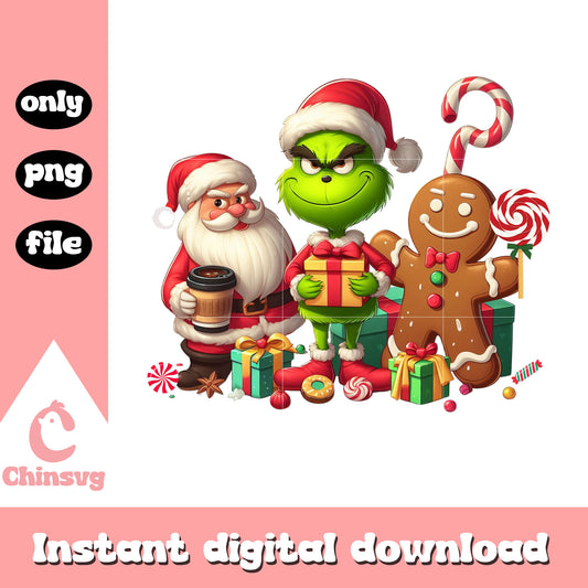 Grinch and santa claus png, christmas background png