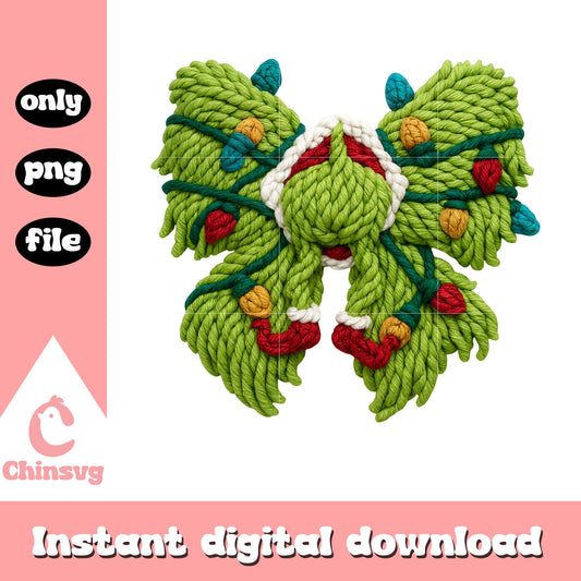 Grinch ass christmas bow crochet png, grinch movie png