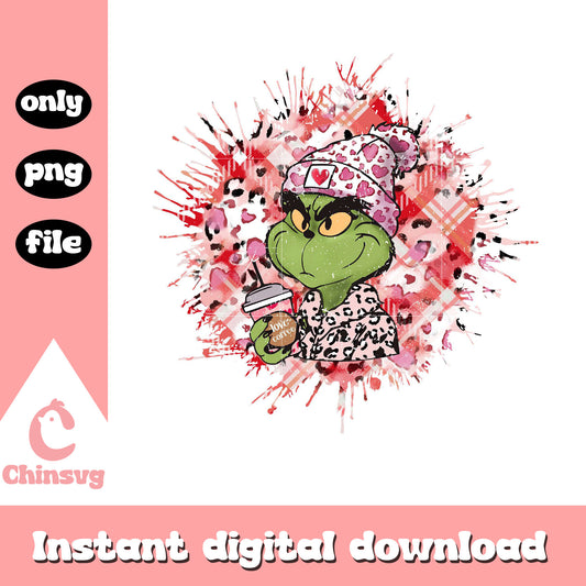 Grinch bandana love coffee png, the grinch png, coffee png