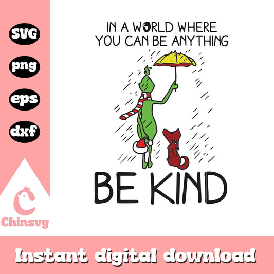 Grinch be kind quote design svg, the grinch and his dog svg